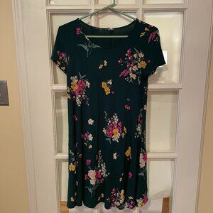Old Navy Floral  Knit Swing Green Dress Size S